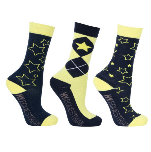 Hy Equestrian Stella Children's Socks #colour_navy-yellow