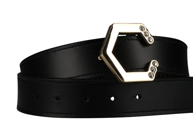 Coldstream Hutton Diamante Leather Belt #colour_black-gold