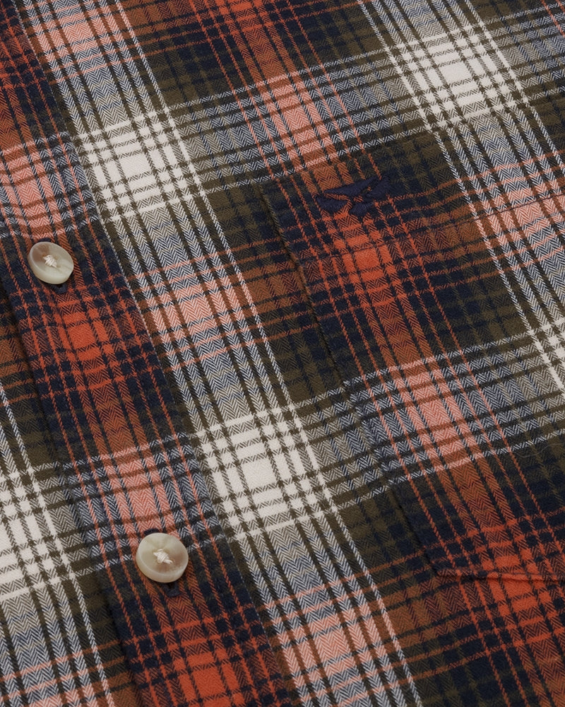 Hoggs of Fife Tiree Herringbone Check Shirt #colour_rust-olive-navy