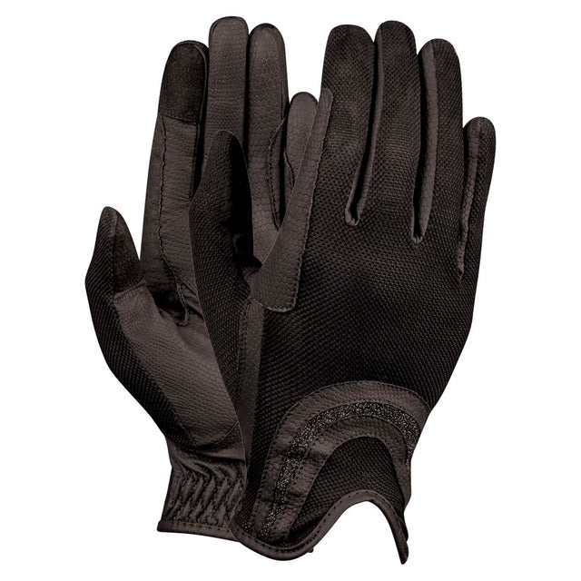 Dublin Glitter Detail Mesh Riding Gloves #colour_black