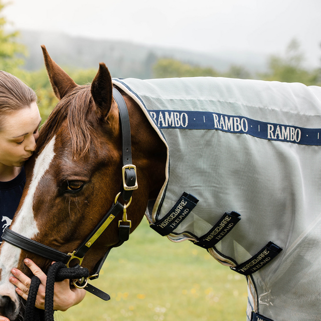 Horseware Ireland Rambo Protector Neck Cover #colour_silver-navy-white-beige